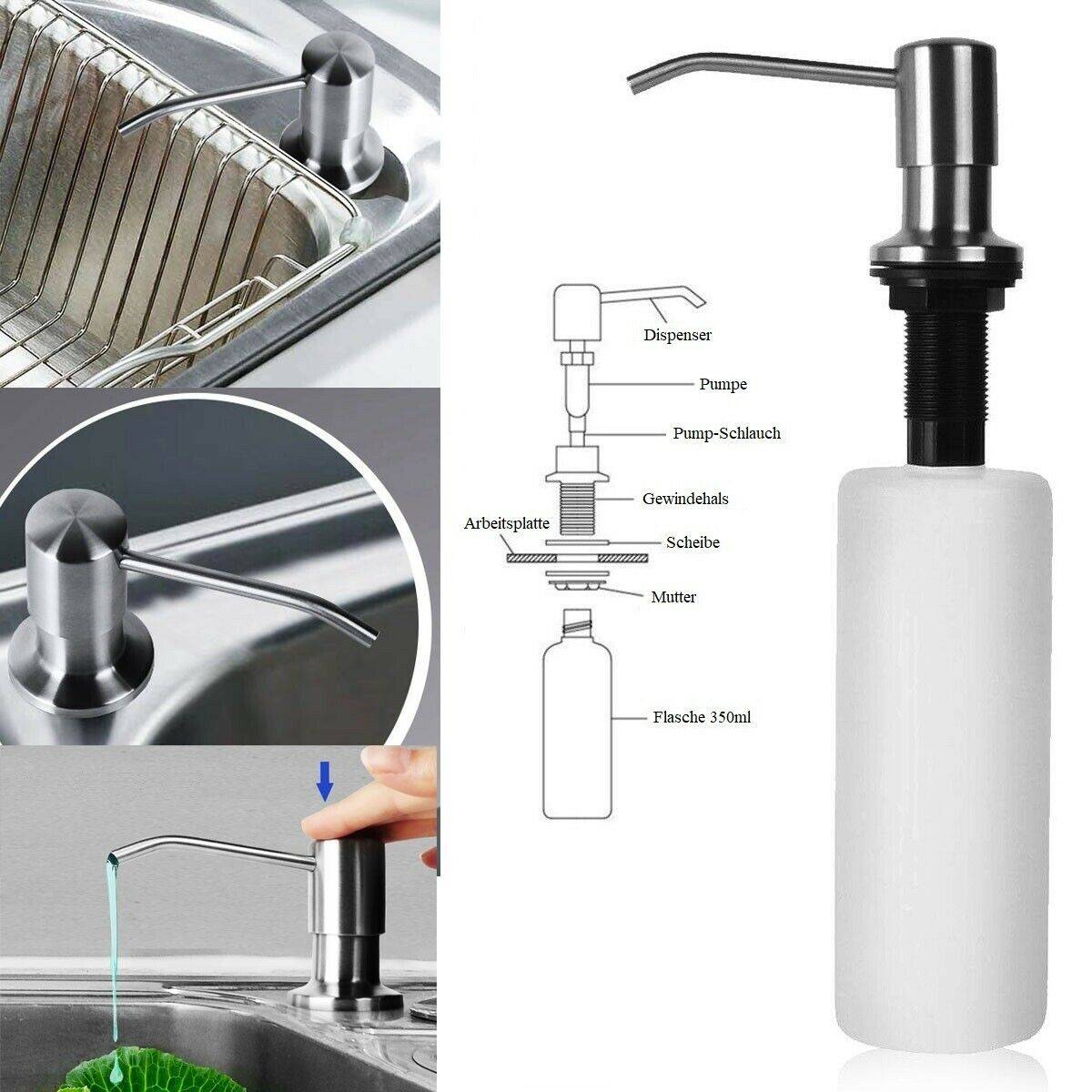 Seifenspender Einbau Edelstahl Waschbecken Lotionspender Spülmittelspender