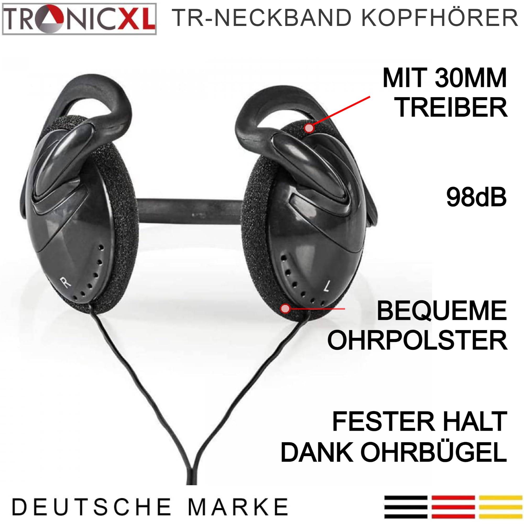 2 Stück Kopfhörer Nackenbügel Stereo Kopfbügel Headphones 3,5mm Klinke für TV Smartphone Handy MP3 Fernseher mit Kabel