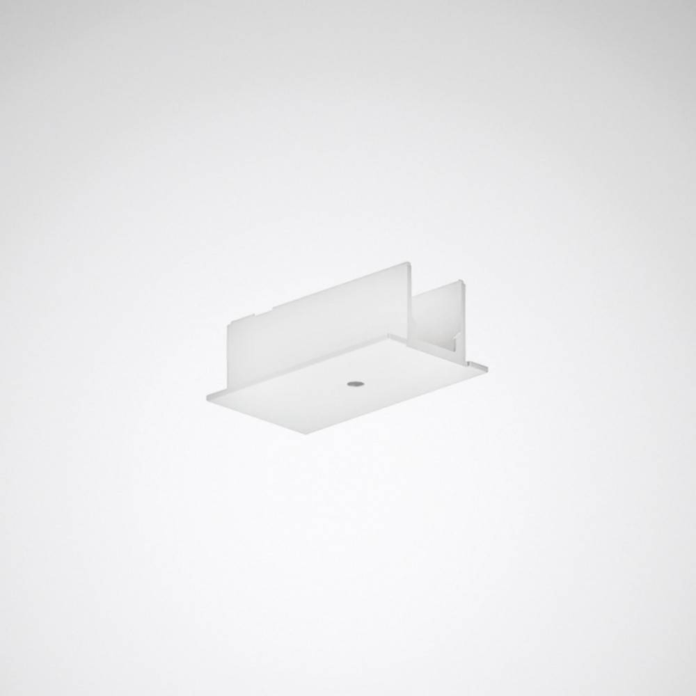 Eine kleine, rechteckige weiße Deckenleuchte mit minimalistischem Design vor einem hellgrauen Hintergrund.