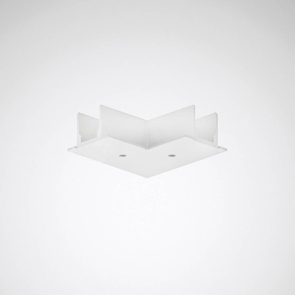 Eine geometrische, weiße, 3D-Wandeckkonsole mit abgewinkelten Kanten und einem schlanken, minimalistischen Design vor einem hellgrauen Hintergrund.
