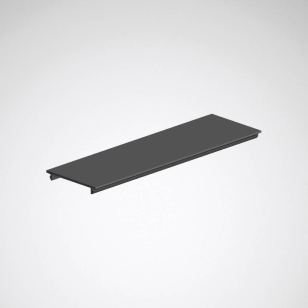 Ein flaches, rechteckiges schwarzes Regal an einer schlichten weißen Wand.