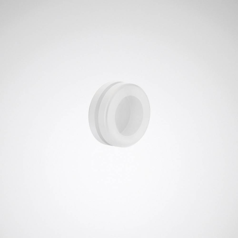 Ein einzelnes weißes, ringförmiges Objekt auf einem hellgrauen Hintergrund, das einen leichten Schatten wirft.
