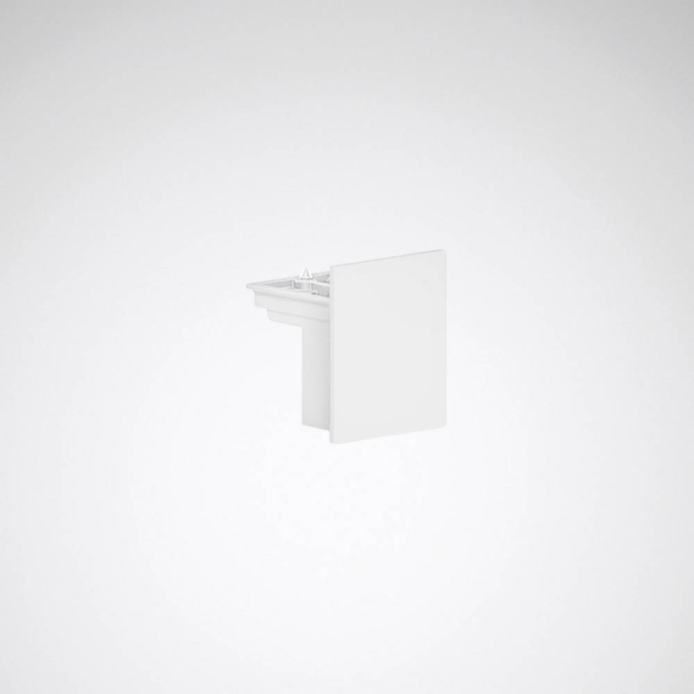 Ein minimalistisches weißes Quadratatobjekt mit einem hervorstehenden Abschnitt auf einem Verlaufshintergrund in hellem Grau, zentriert und isoliert.