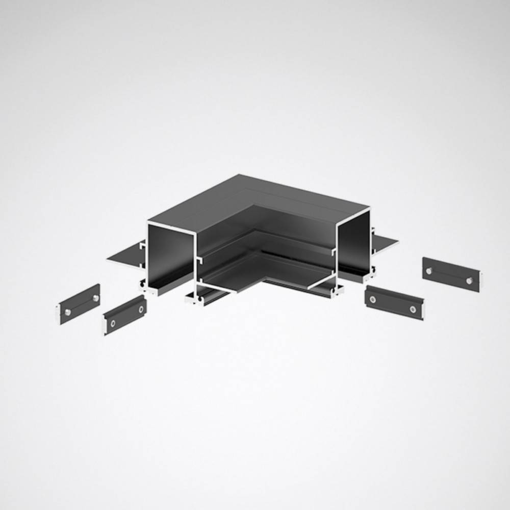 Eine Metalleckhalterung mit Seitenplatten und Schrauben zur Montage.