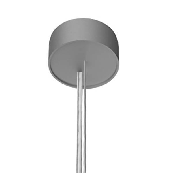 Eine an der Decke montierte runde Baldachinabdeckung mit zwei parallel nach unten ragenden Metallstangen.