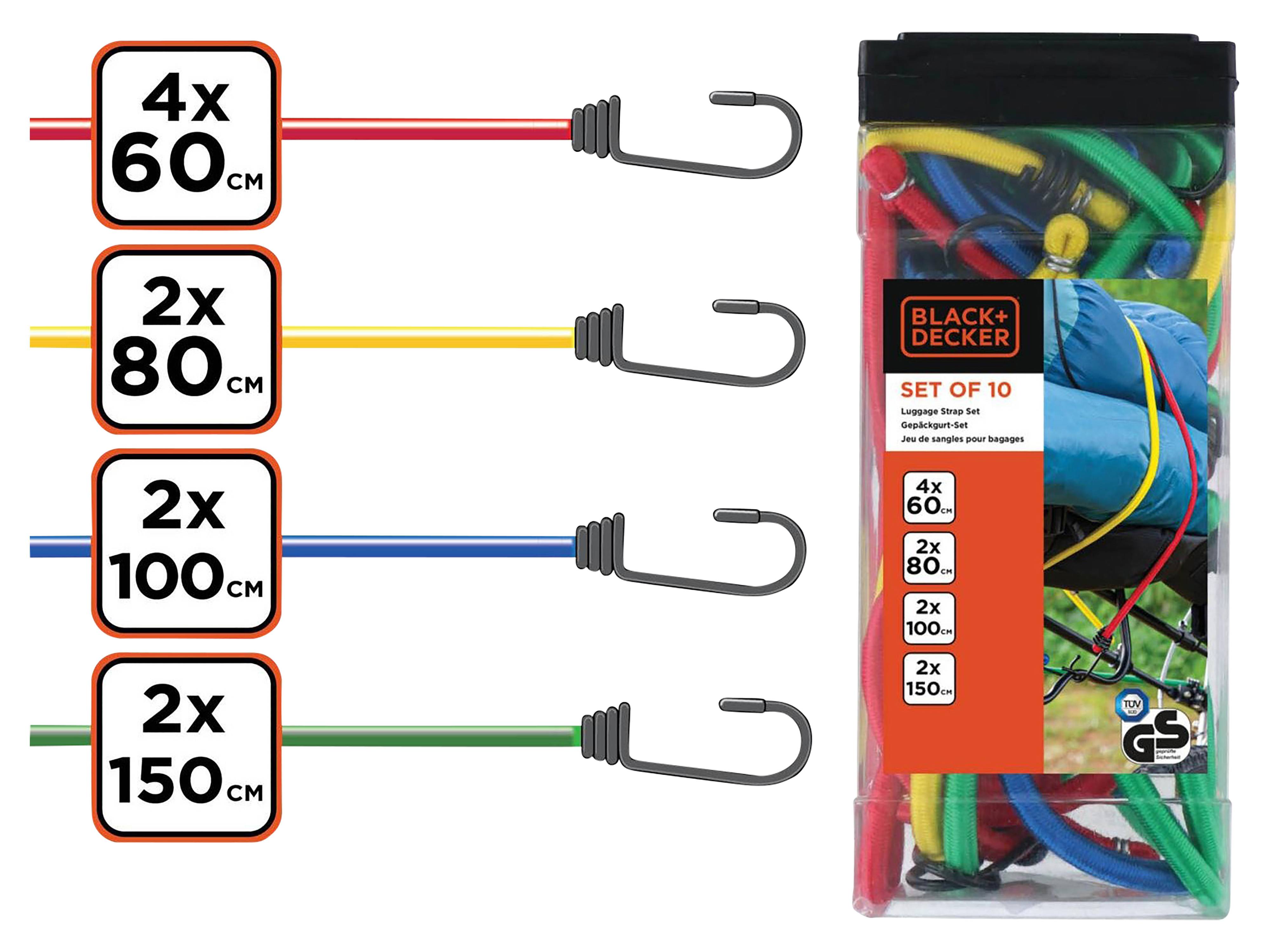 BLACK & DECKER Gepäckstrang-Set, 60/80/100/150 cm, 10-teilig