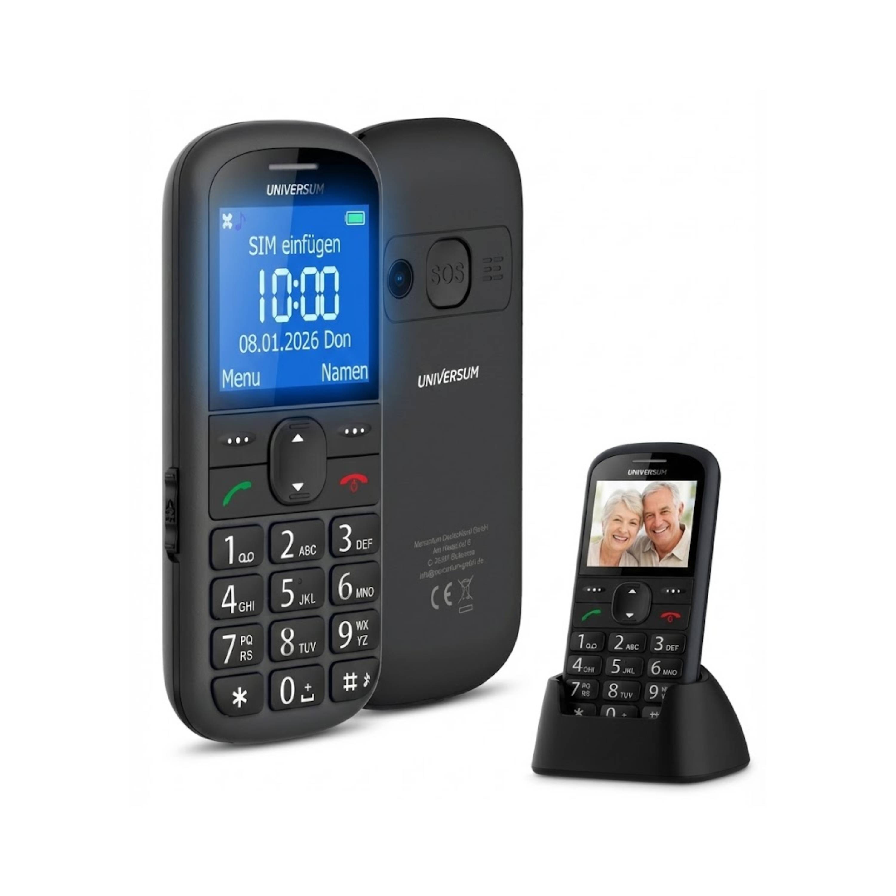 UNIVERSUM W60-C - Seniorenhandy ohne Vertrag mit großen Tasten - Ladestation, Notruftaste, großes Display, 900mAh Akku