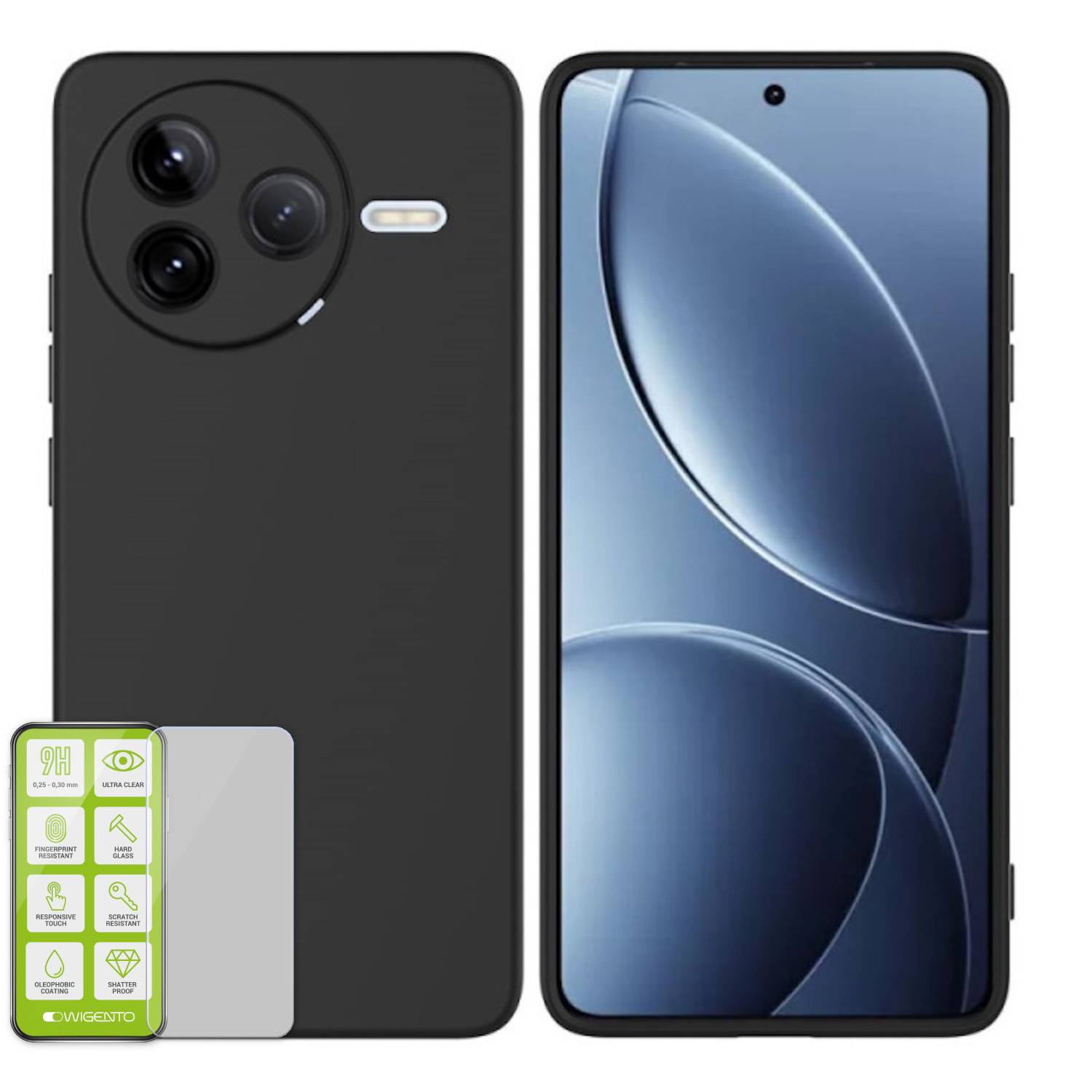 Für Xiaomi Poco F7 Pro Silikon TPU Schutz Handy Hülle Cover Schwarz + H9 Hart Glas Folie
