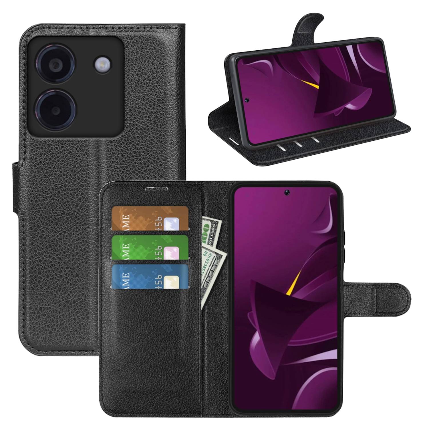Für Xiaomi Poco X7 Pro 5G / Redmi Turbo 4 Kunstleder Book Wallet Handy Tasche Hülle Cover Schwarz