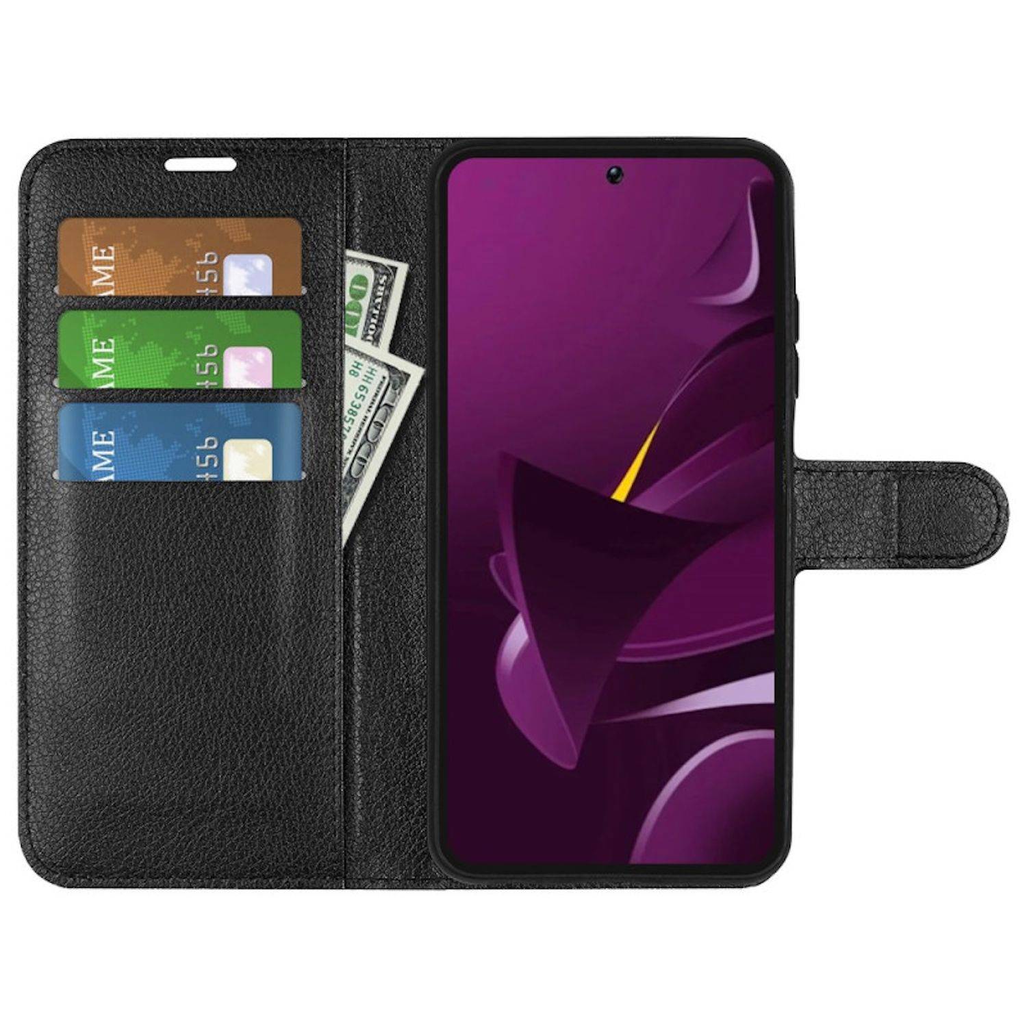 Für Xiaomi Poco X7 Pro 5G / Redmi Turbo 4 Kunstleder Book Wallet Handy Tasche Schwarz + 9H Hart Glas