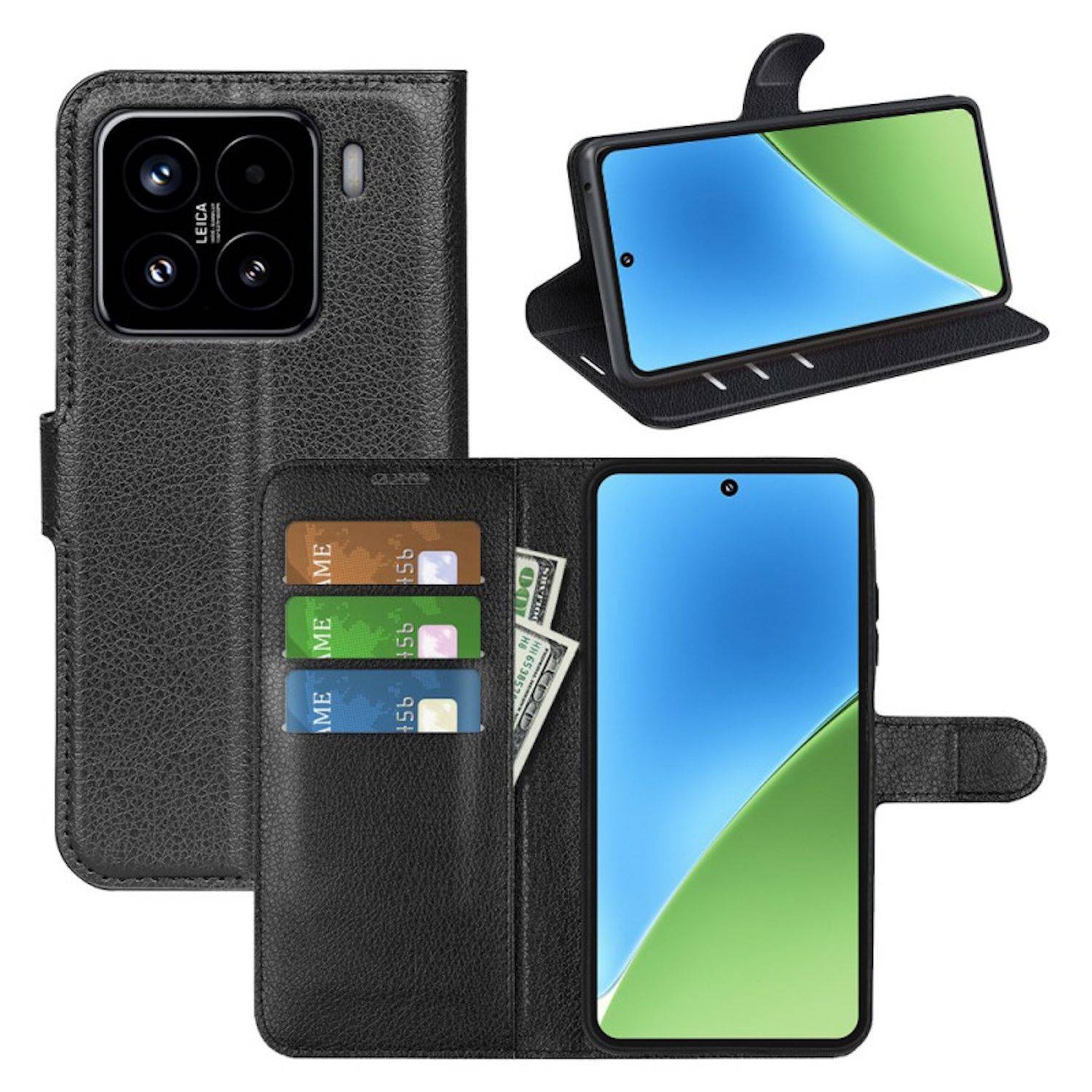 Für Xiaomi 15 Pro Kunstleder Book Wallet Handy Tasche Hülle Cover Schwarz