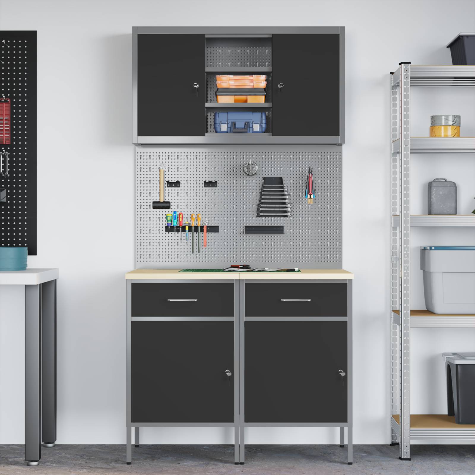 vidaXL 8-teiliges Werkbank-Set Graues Stahl