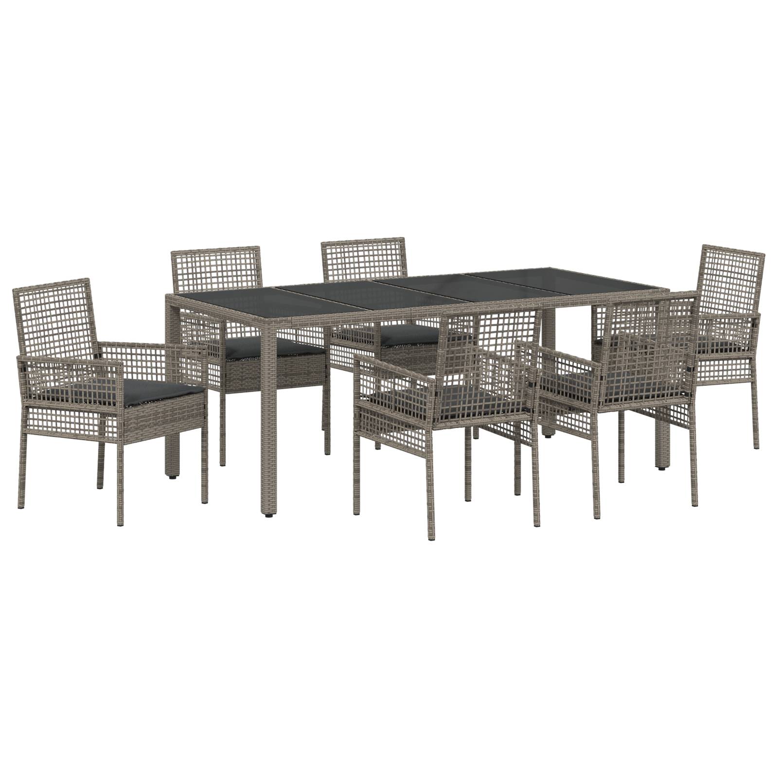 vidaXL 7-tlg. Garten-Essgruppe mit Kissen Grau Poly Rattan