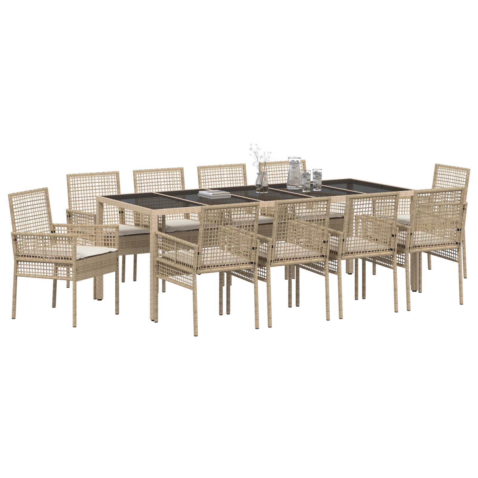 vidaXL 11-tlg. Garten-Essgruppe mit Kissen Beige Poly Rattan