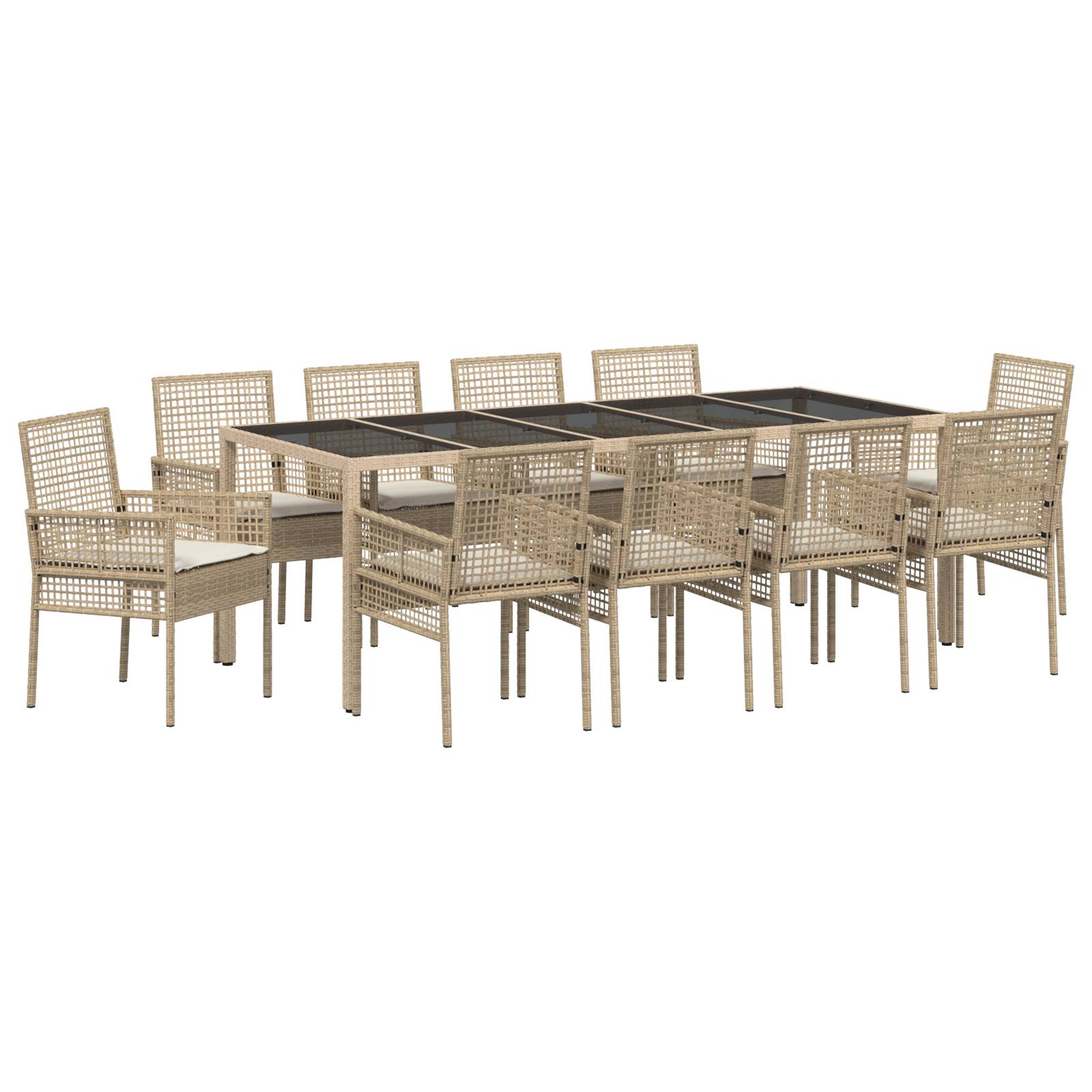 vidaXL 11-tlg. Garten-Essgruppe mit Kissen Beige Poly Rattan