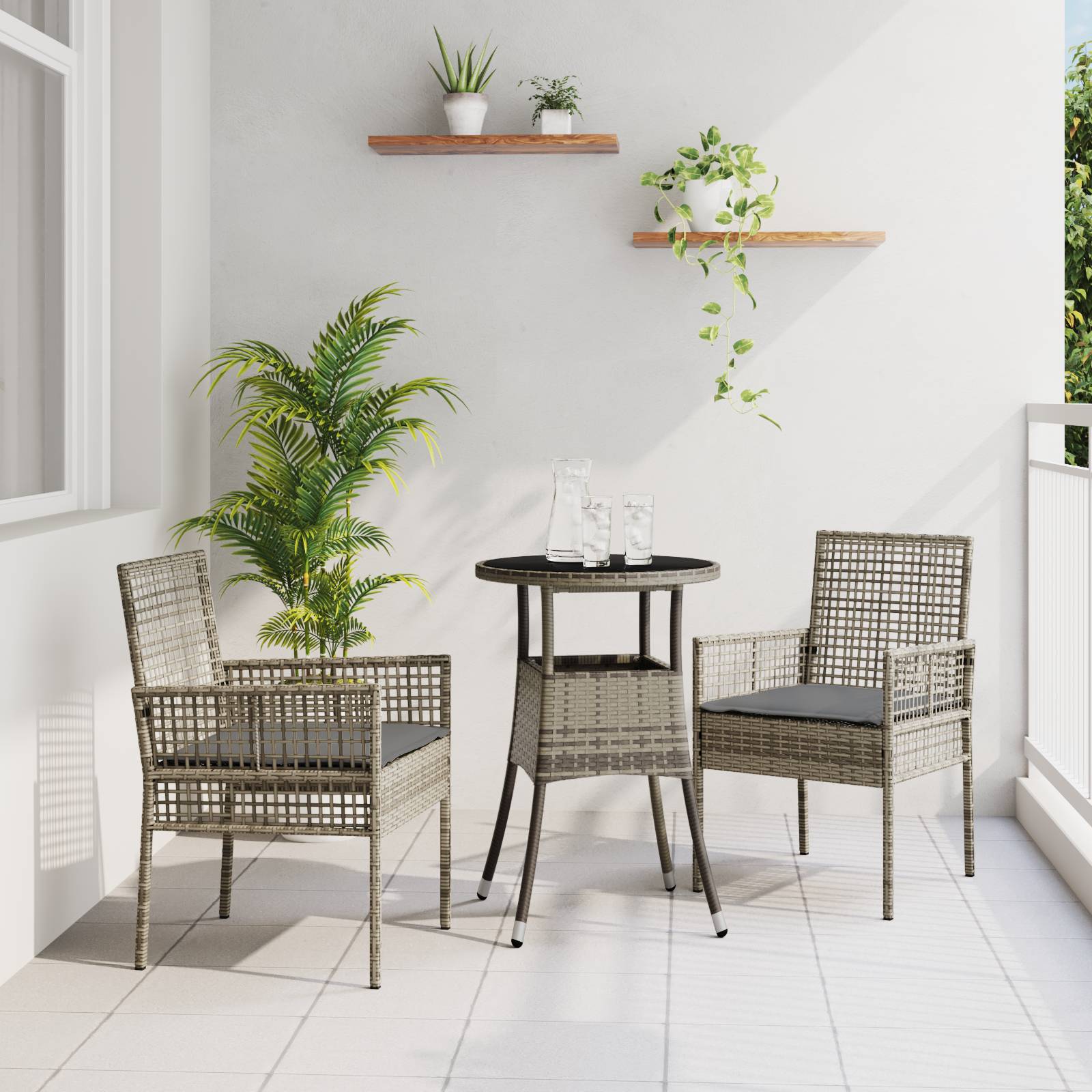 vidaXL 3-tlg. Garten-Essgruppe Grau Poly Rattan