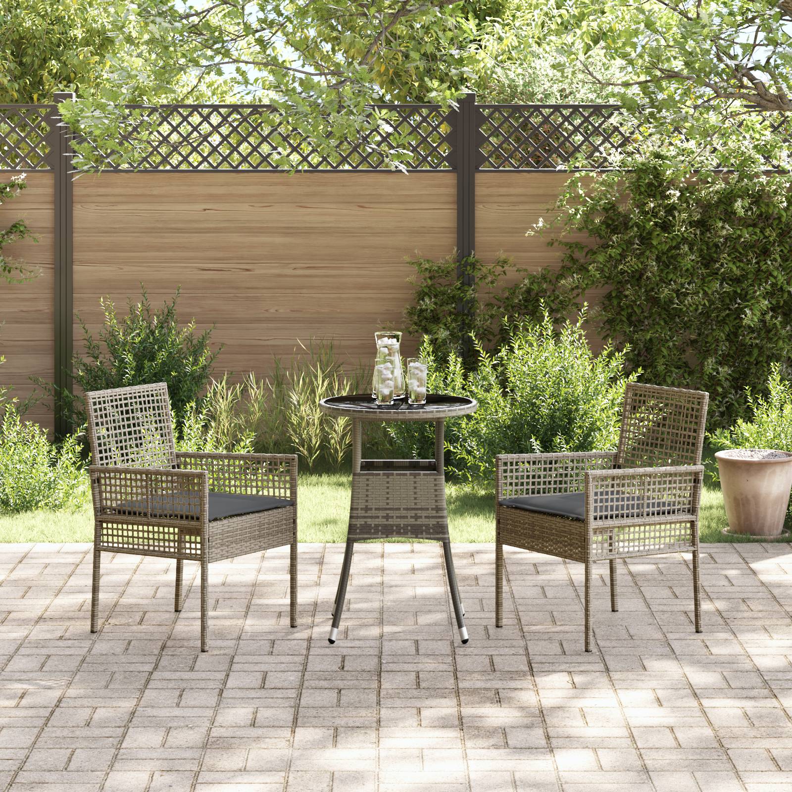 vidaXL 3-tlg. Garten-Essgruppe Grau Poly Rattan