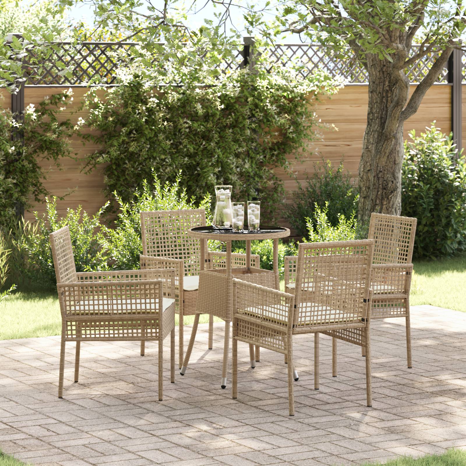 vidaXL 5-tlg. Garten-Essgruppe Beige Poly Rattan