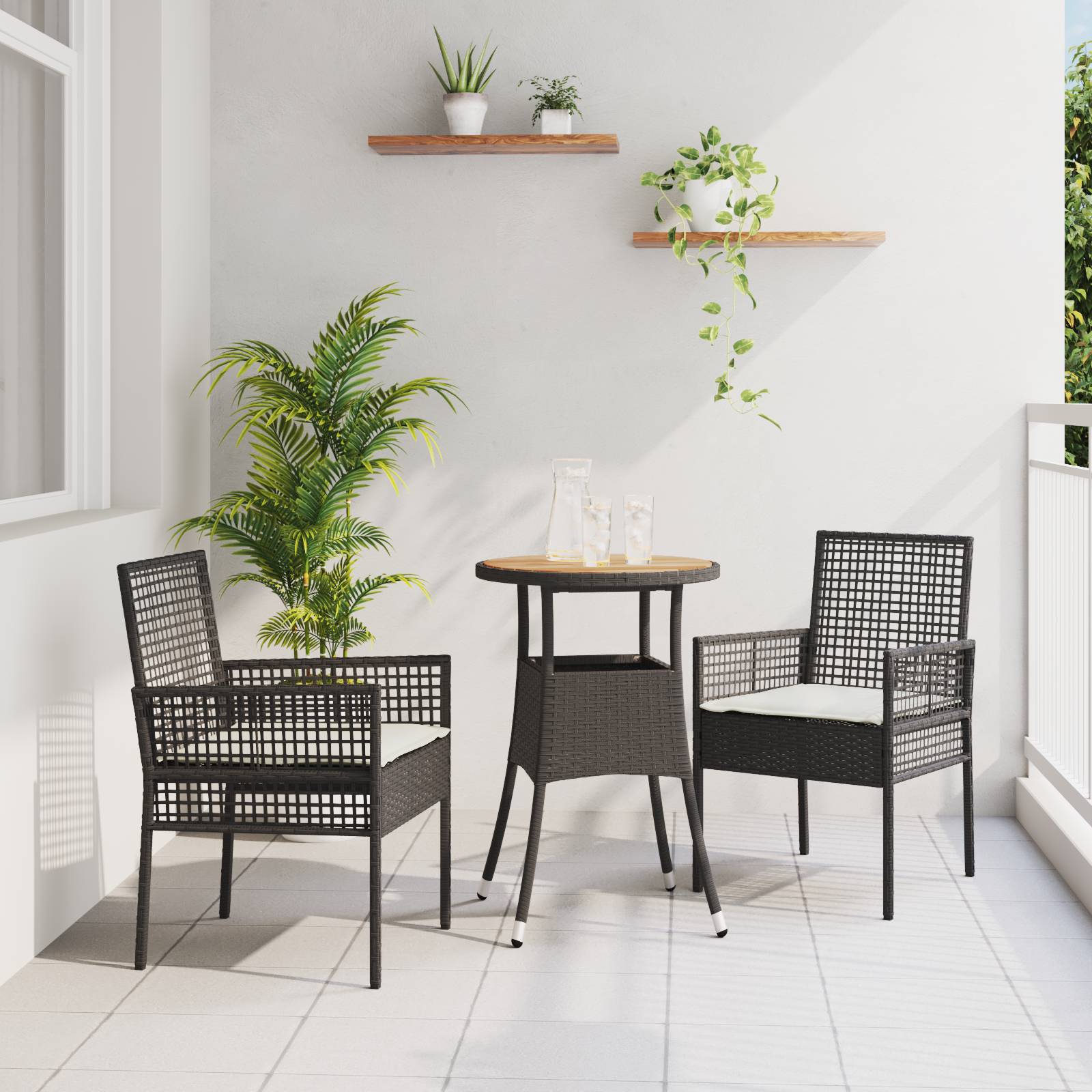 vidaXL 3-tlg. Garten-Essgruppe Schwarz Poly Rattan