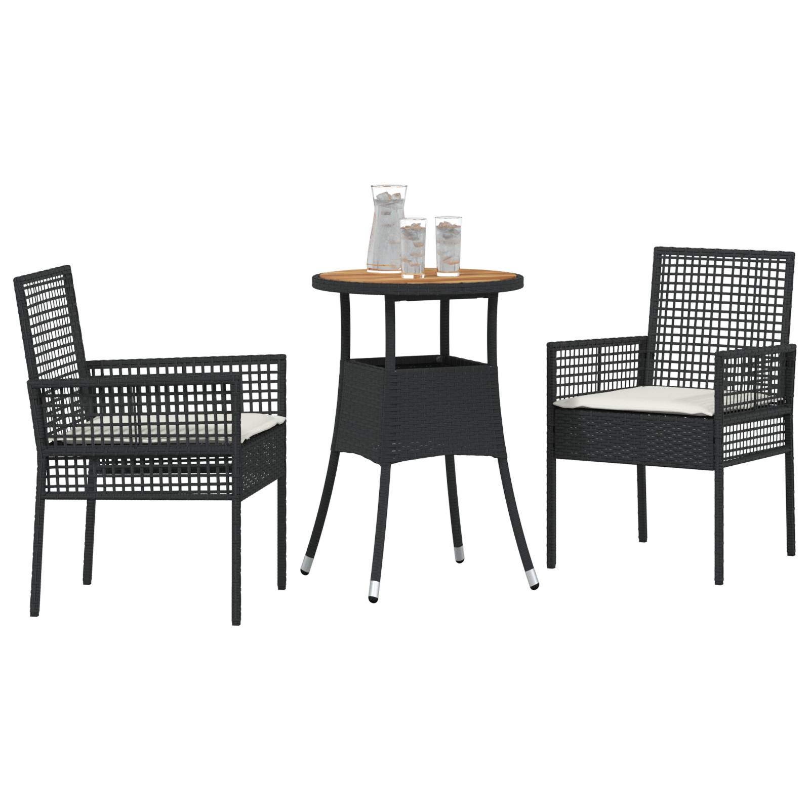 vidaXL 3-tlg. Garten-Essgruppe Schwarz Poly Rattan