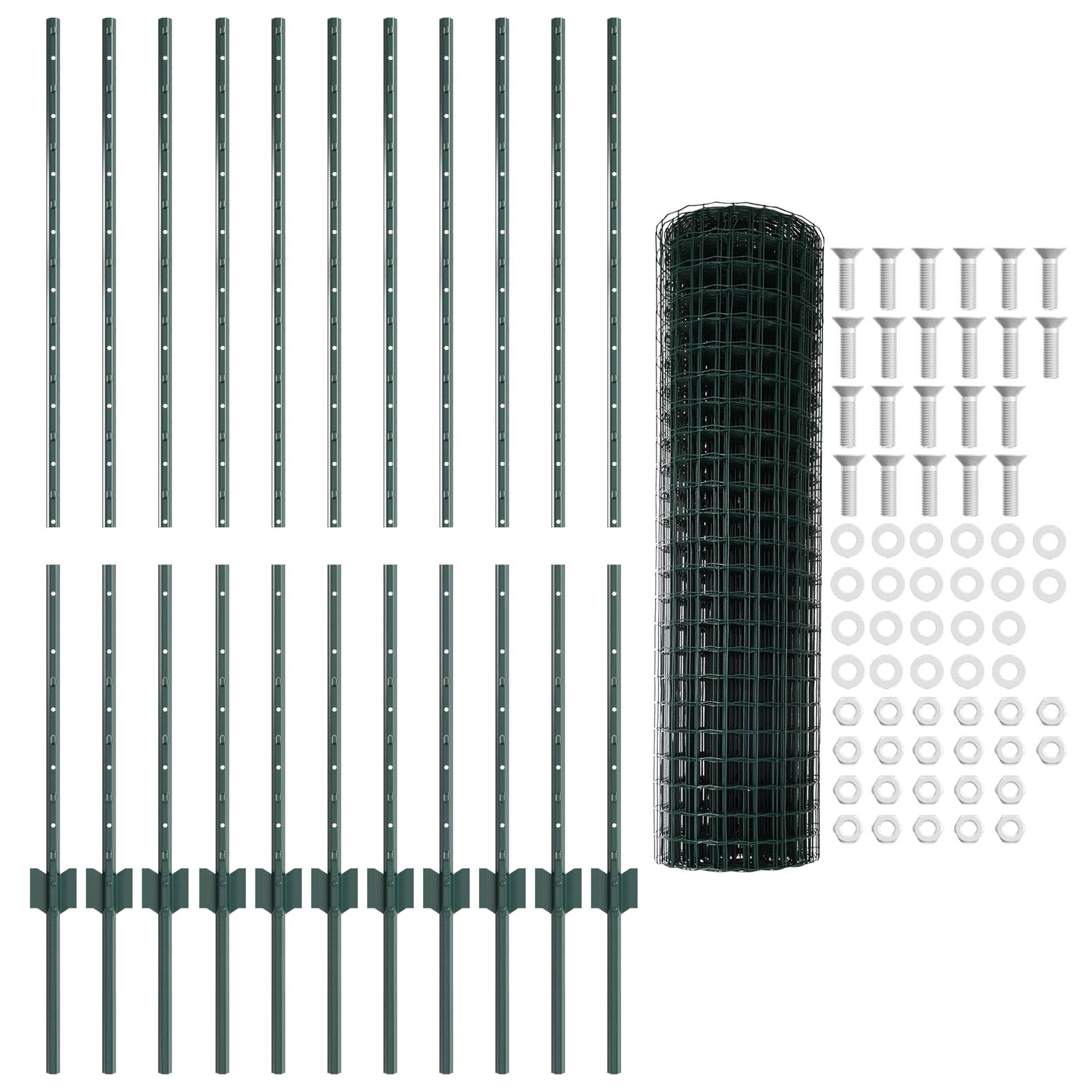 vidaXL Euro Zaun mit 11 U Pfosten Grün 1,2x25 m Stahl