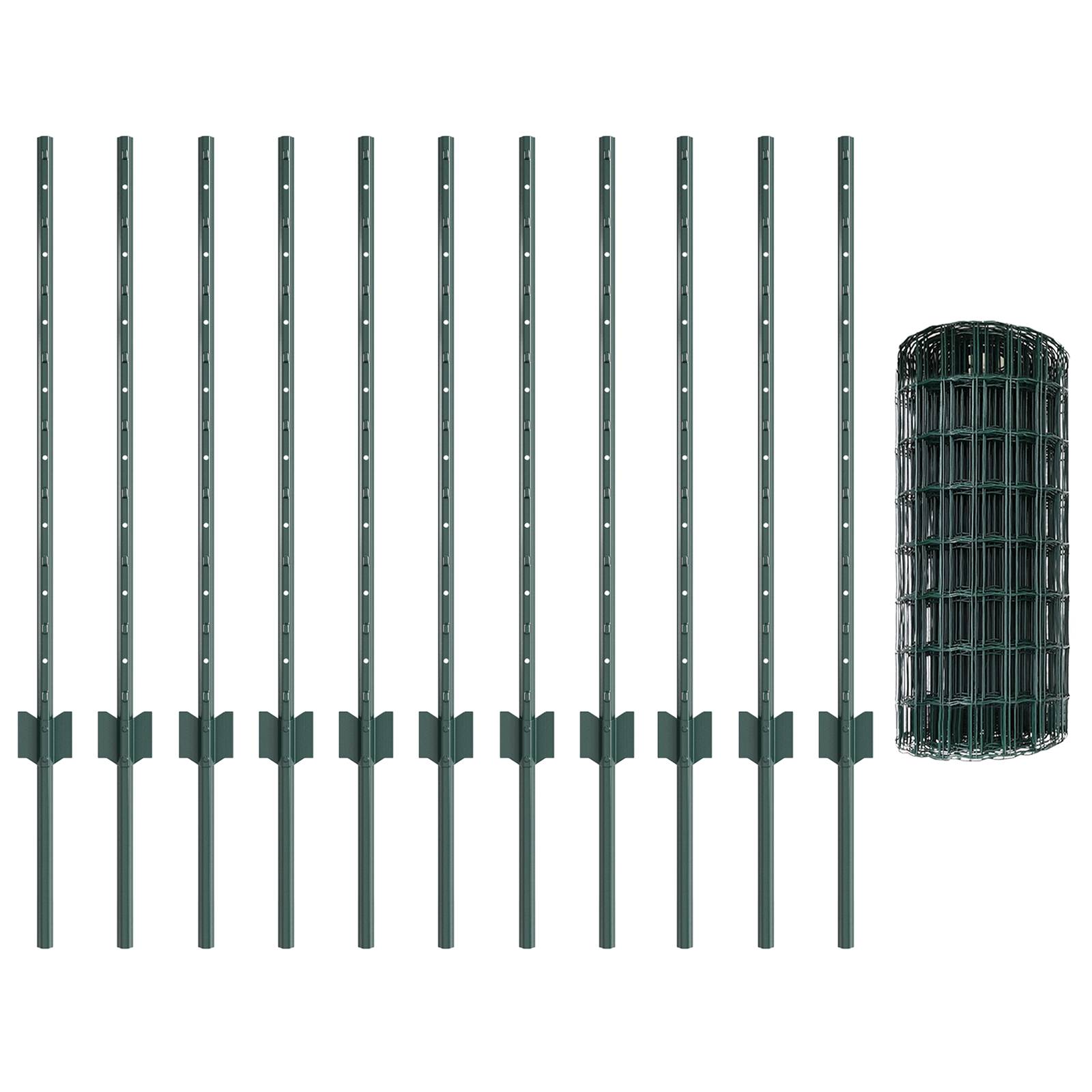 vidaXL Eurozaun mit 11 U-Pfosten Grün 0,8x25 m Stahl