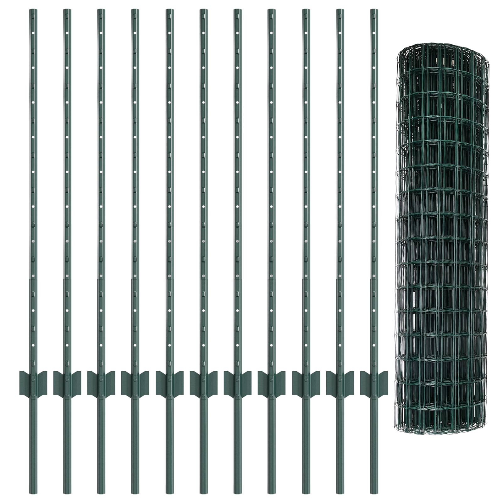 vidaXL Euro Zaun mit 11 U-Posten Grün 1x25 m Stahl