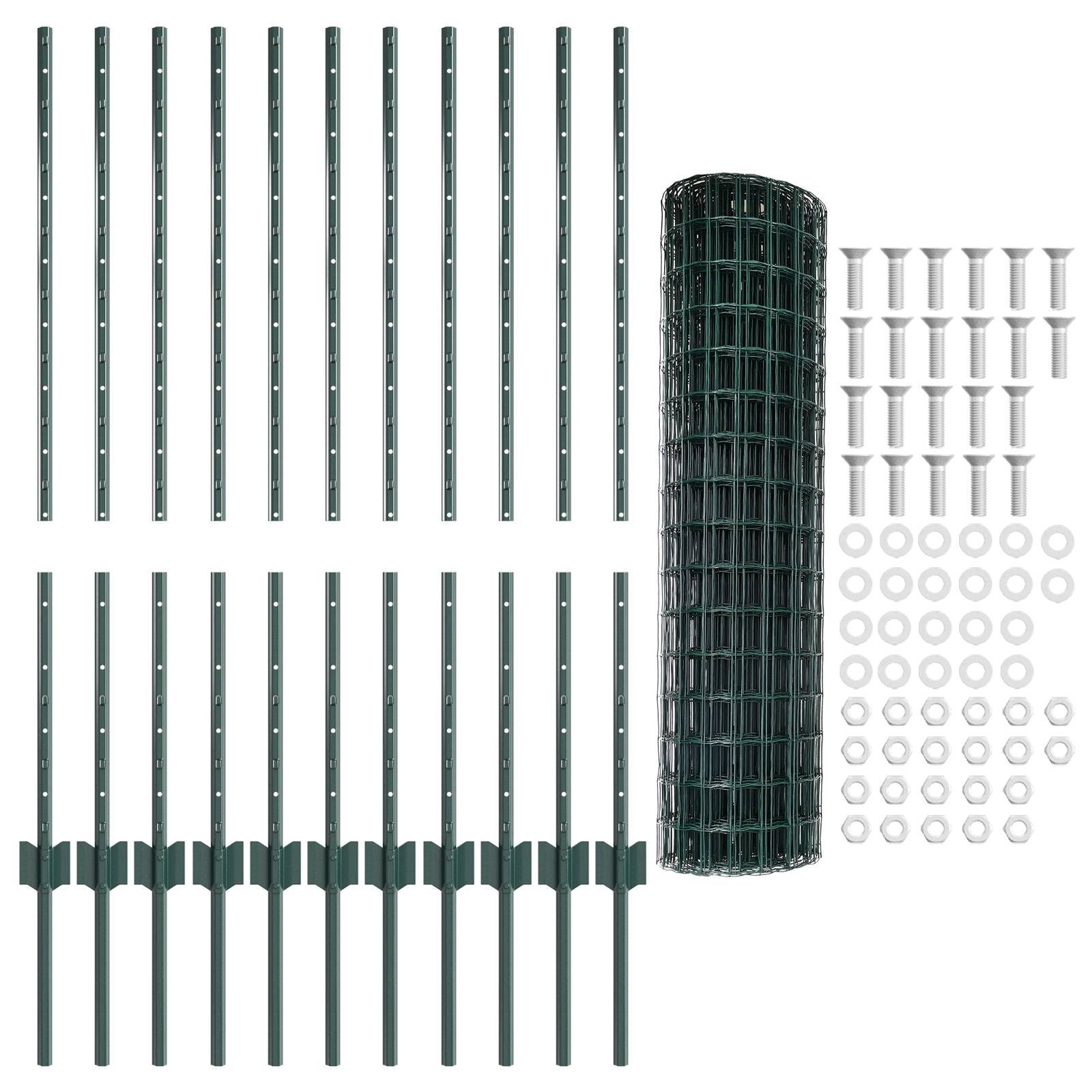 vidaXL Euro Zaun mit 11 U-Posten Grün 1x25 m Stahl