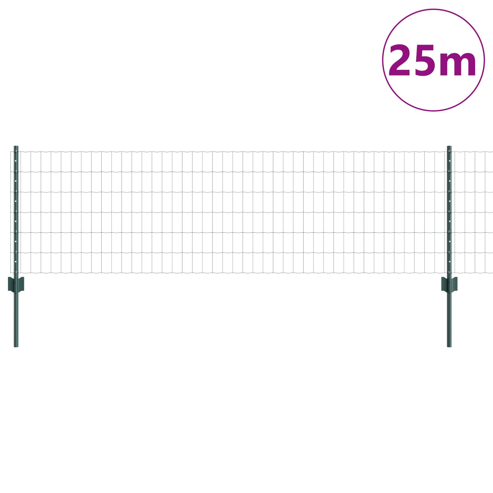 vidaXL Euro Zaun mit 11 U Pfosten Grün 0,6x25 m Stahl