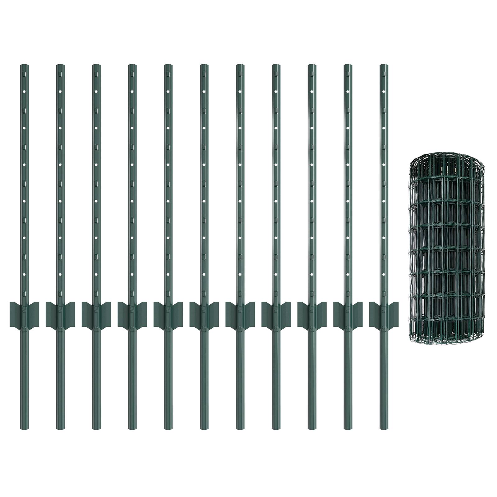 vidaXL Euro Zaun mit 11 U Pfosten Grün 0,6x25 m Stahl
