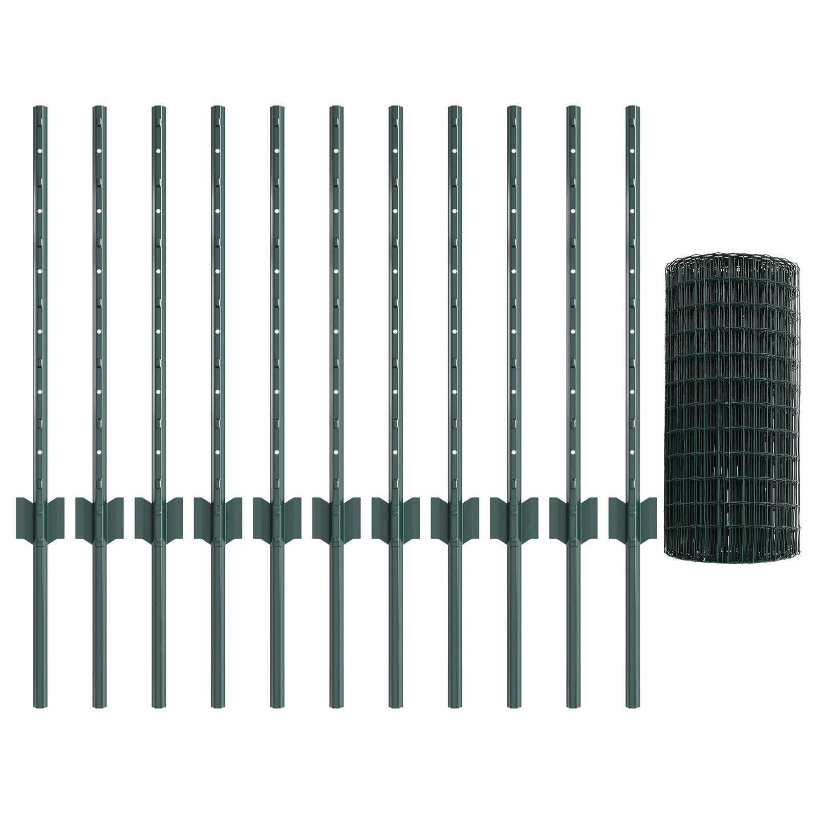 vidaXL Euro-Zaun mit 11 U-Pfosten grün 0,6x25 m Stahl