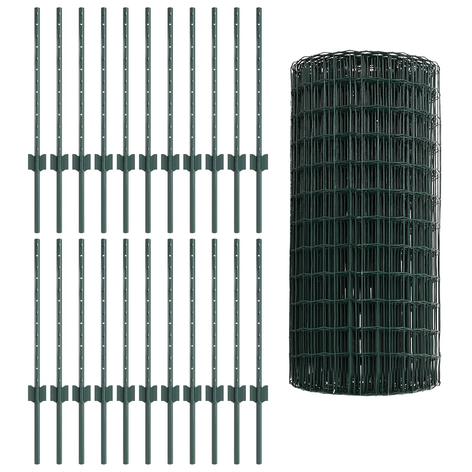 vidaXL Eurozaun mit 22 U-Posts Grün 0,6x50 m Stahl