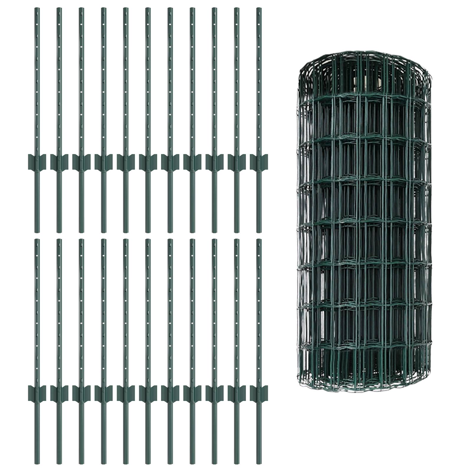 vidaXL Euro Zaun mit 22 U-Posten Grün 0,6x50 m Stahl