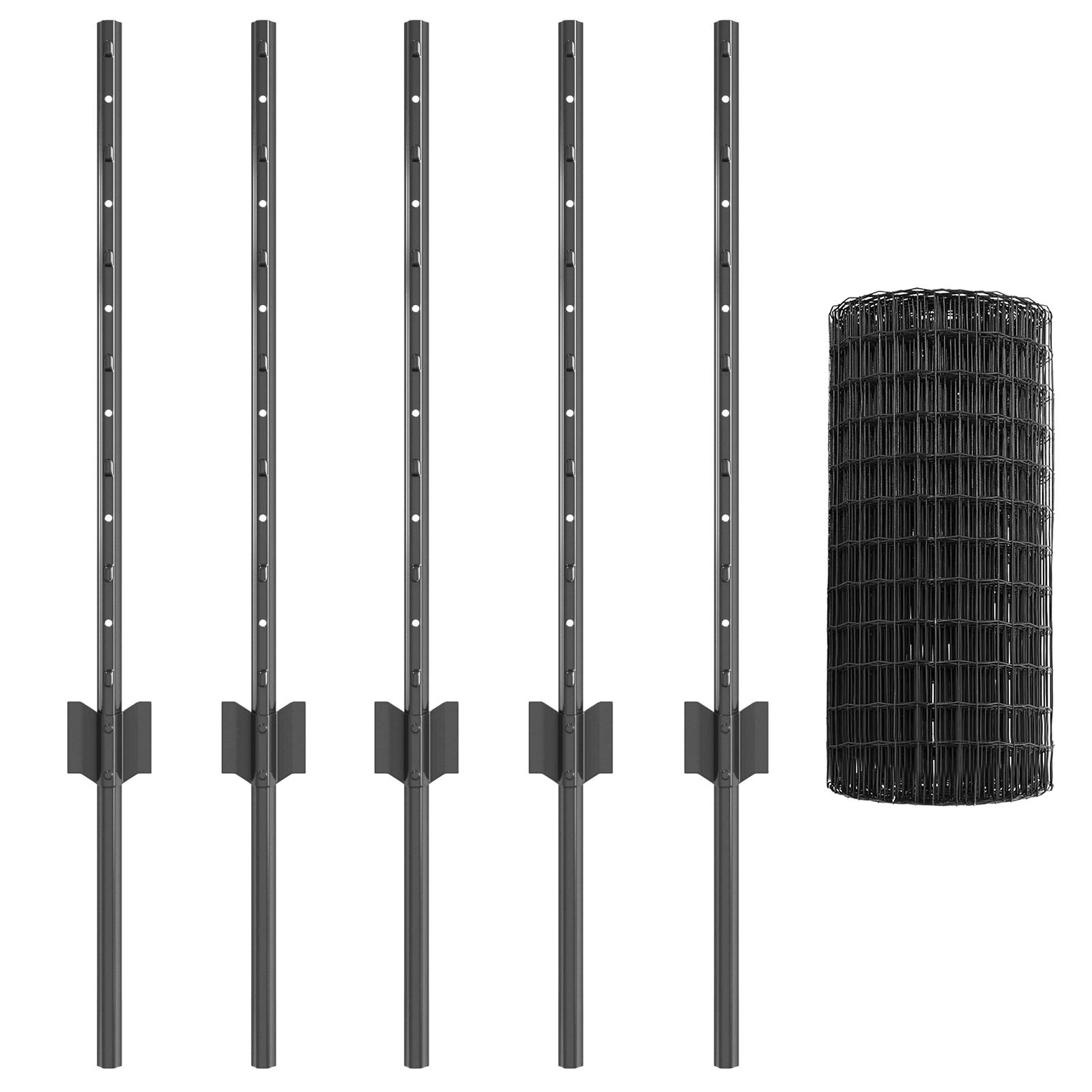 vidaXL Euro-Zaun mit 5 U-Pfosten Grau 0.6x10 m Stahl
