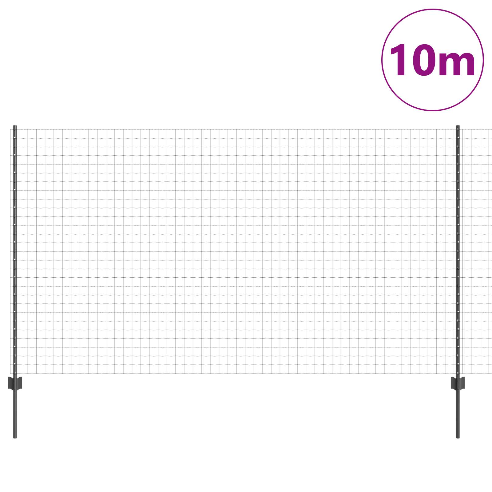 vidaXL Eurozaun mit 10 U-Pfosten Grau 1,4x10 m Stahl
