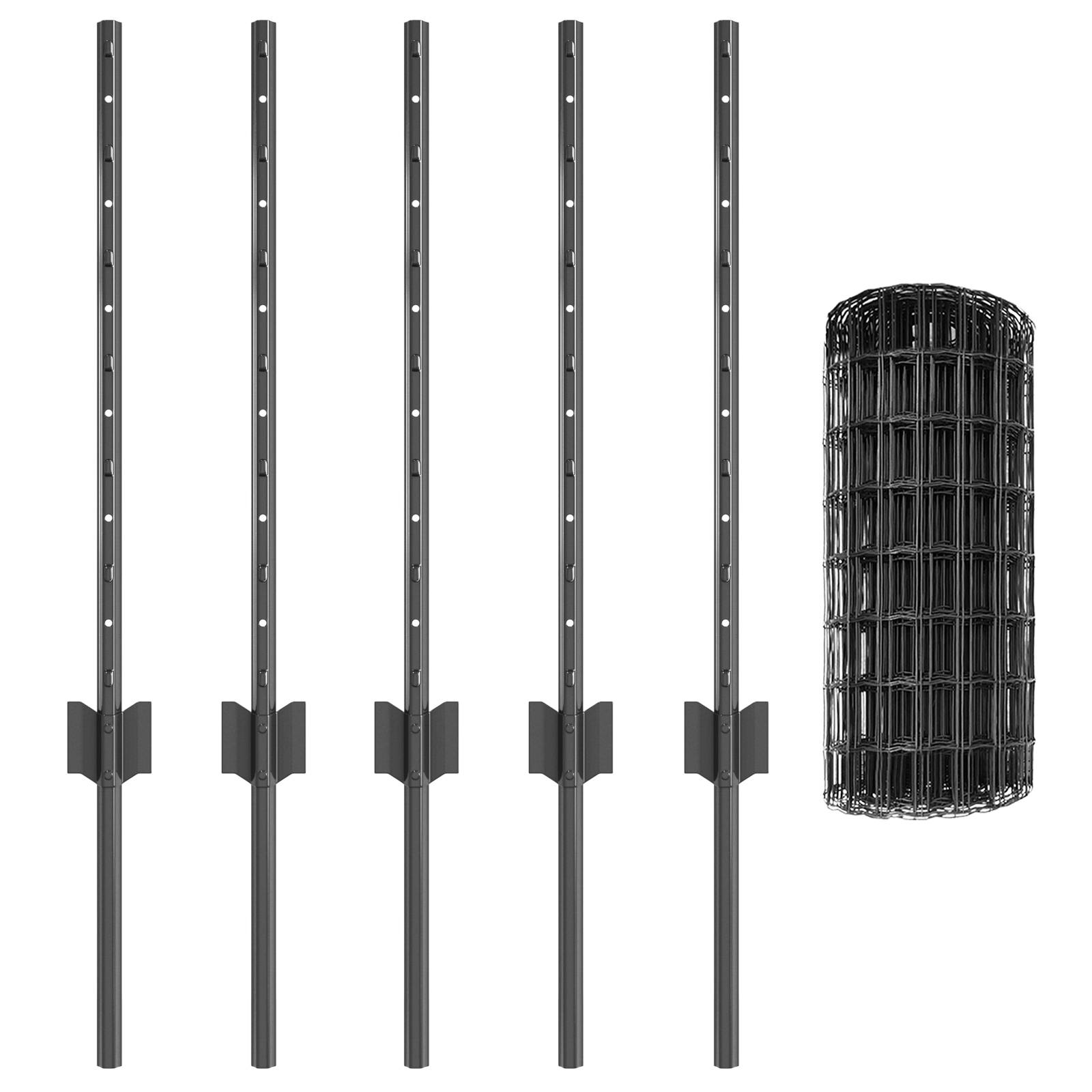vidaXL Euro Zaun mit 5 U Pfosten Grau 0.6x10 m Stahl