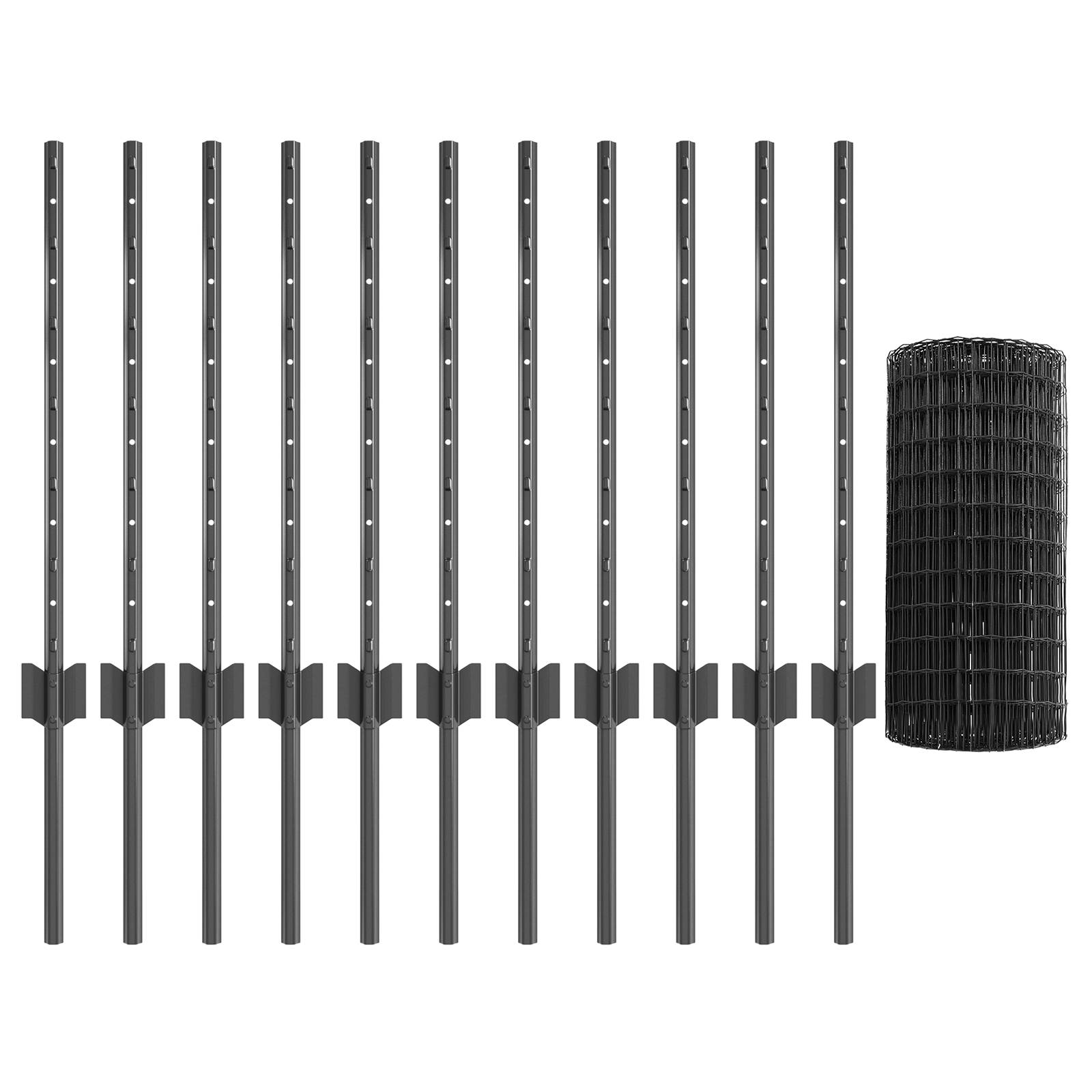 vidaXL Eurozaun mit 11 U-Pfosten Grau 0.6x25 m Stahl