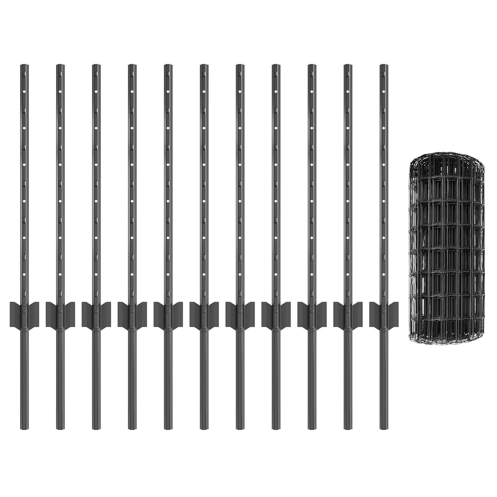vidaXL Euro Zaun mit 11 U Pfosten Grau 0,6x25 m Stahl