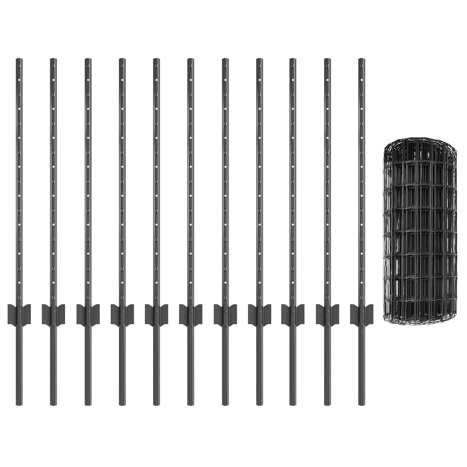 vidaXL Eurozaun mit 11 U-Pfosten Grau 0,8x25 m Stahl