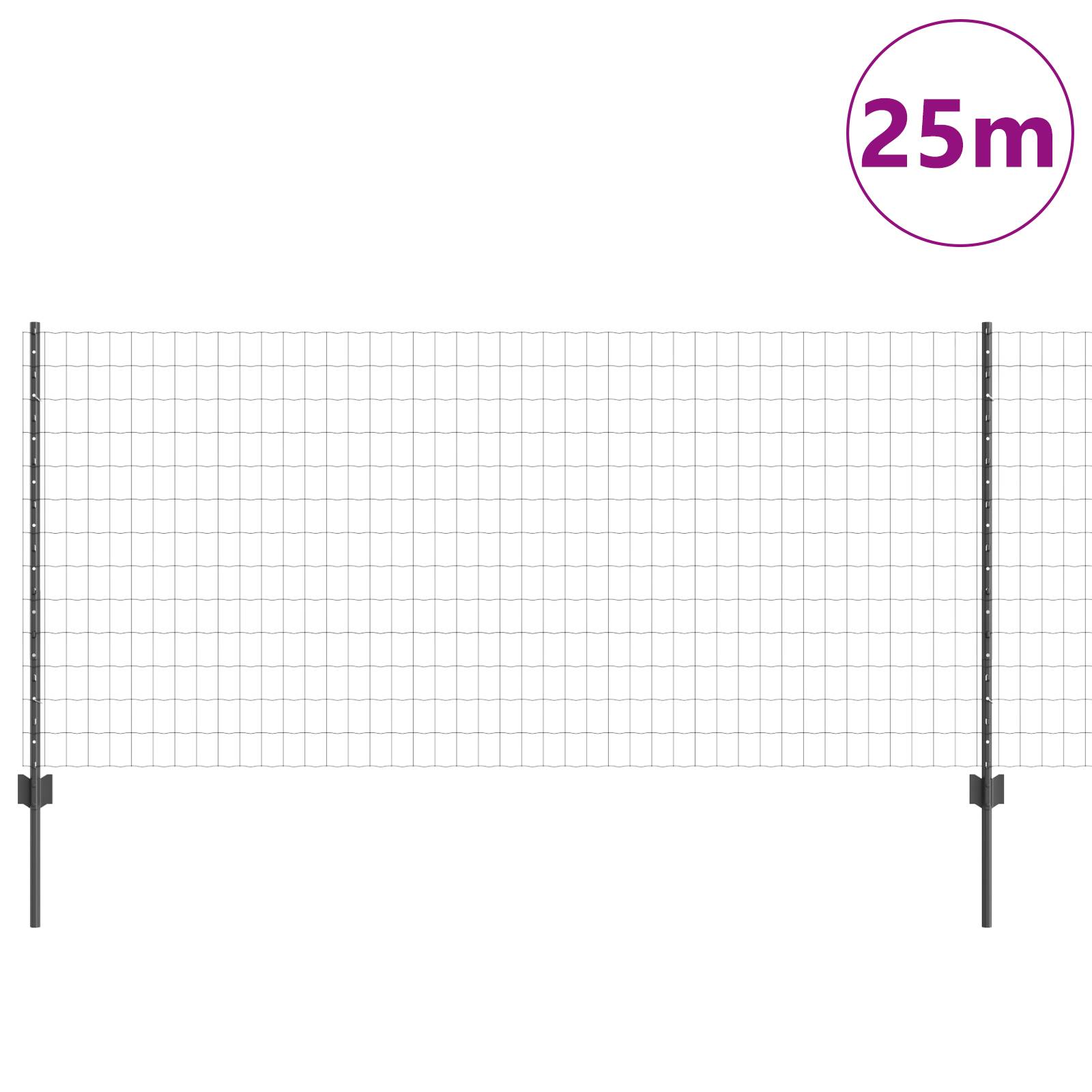 vidaXL Eurozaun mit 22 U-Posts grau 1x25 m Stahl