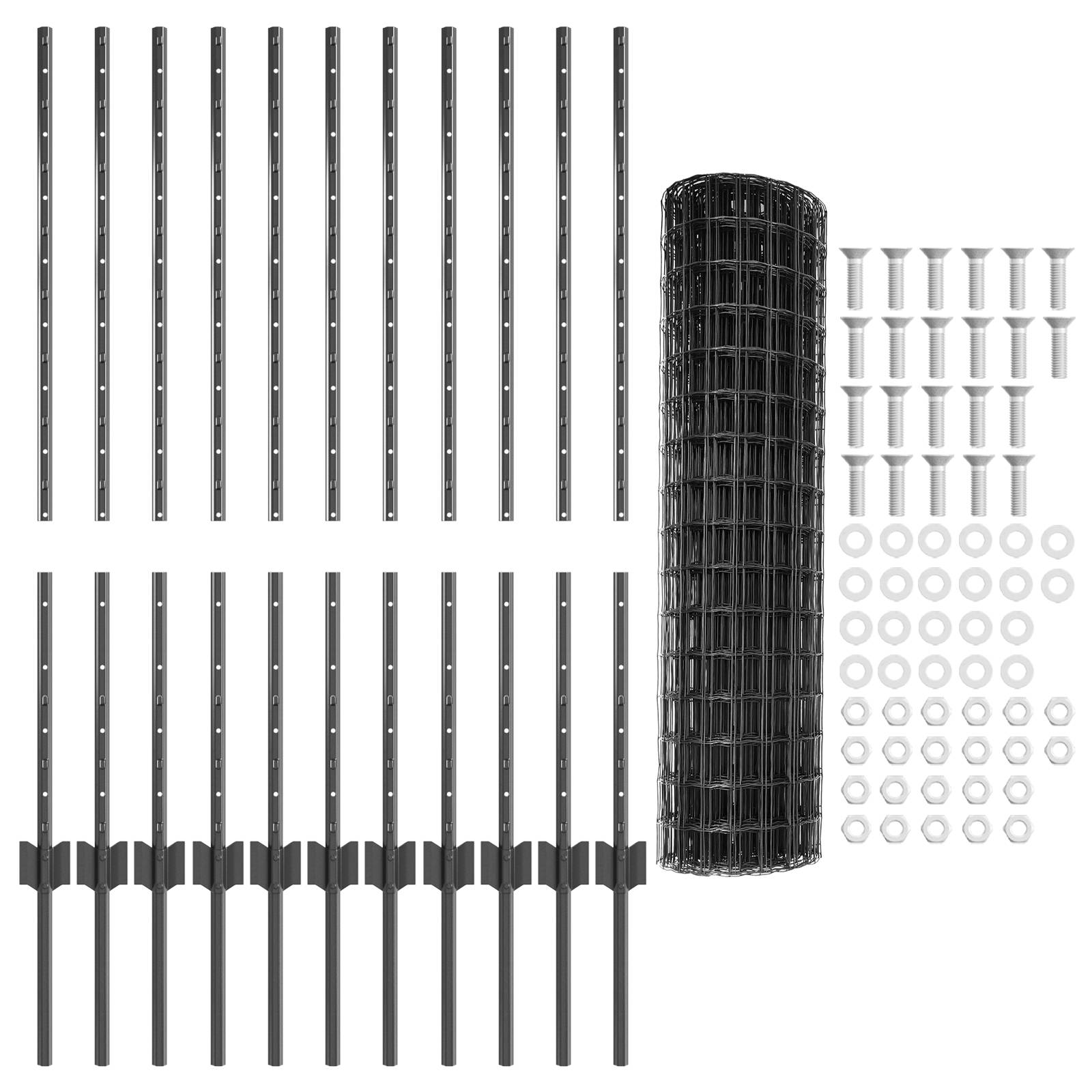 vidaXL Euro Zaun mit 22 U-Pfosten Grau 1x25 m Stahl