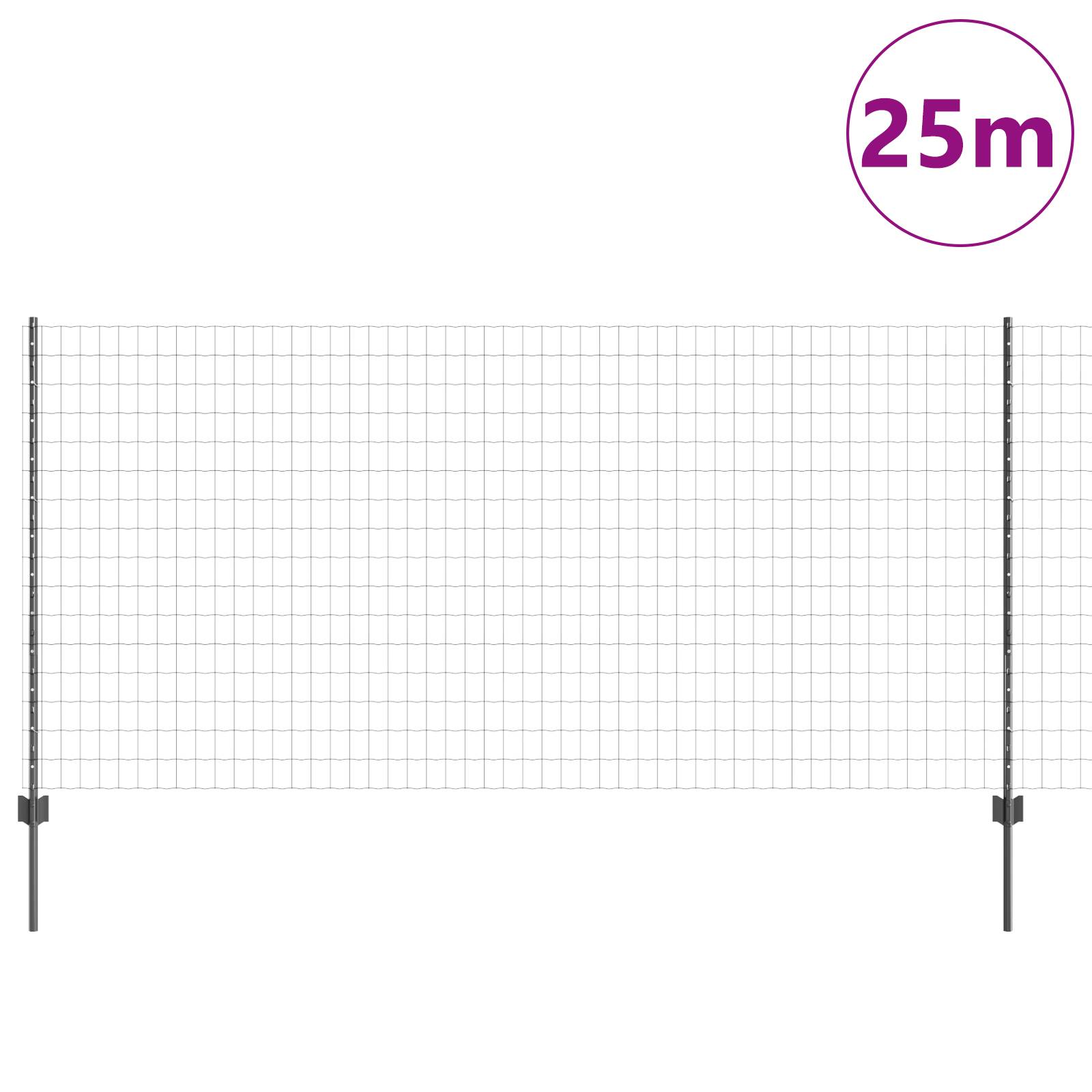 vidaXL Euro Zaun mit 22 U-Pfosten Grau 1,2x25 m Stahl