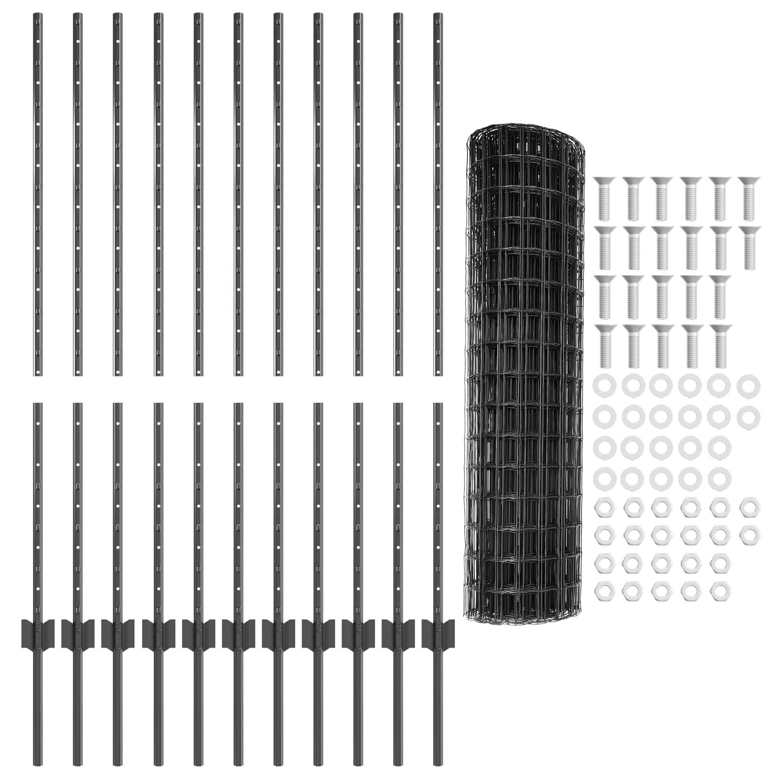 vidaXL Euro Zaun mit 22 U-Posten Grau 1,2x25 m Stahl