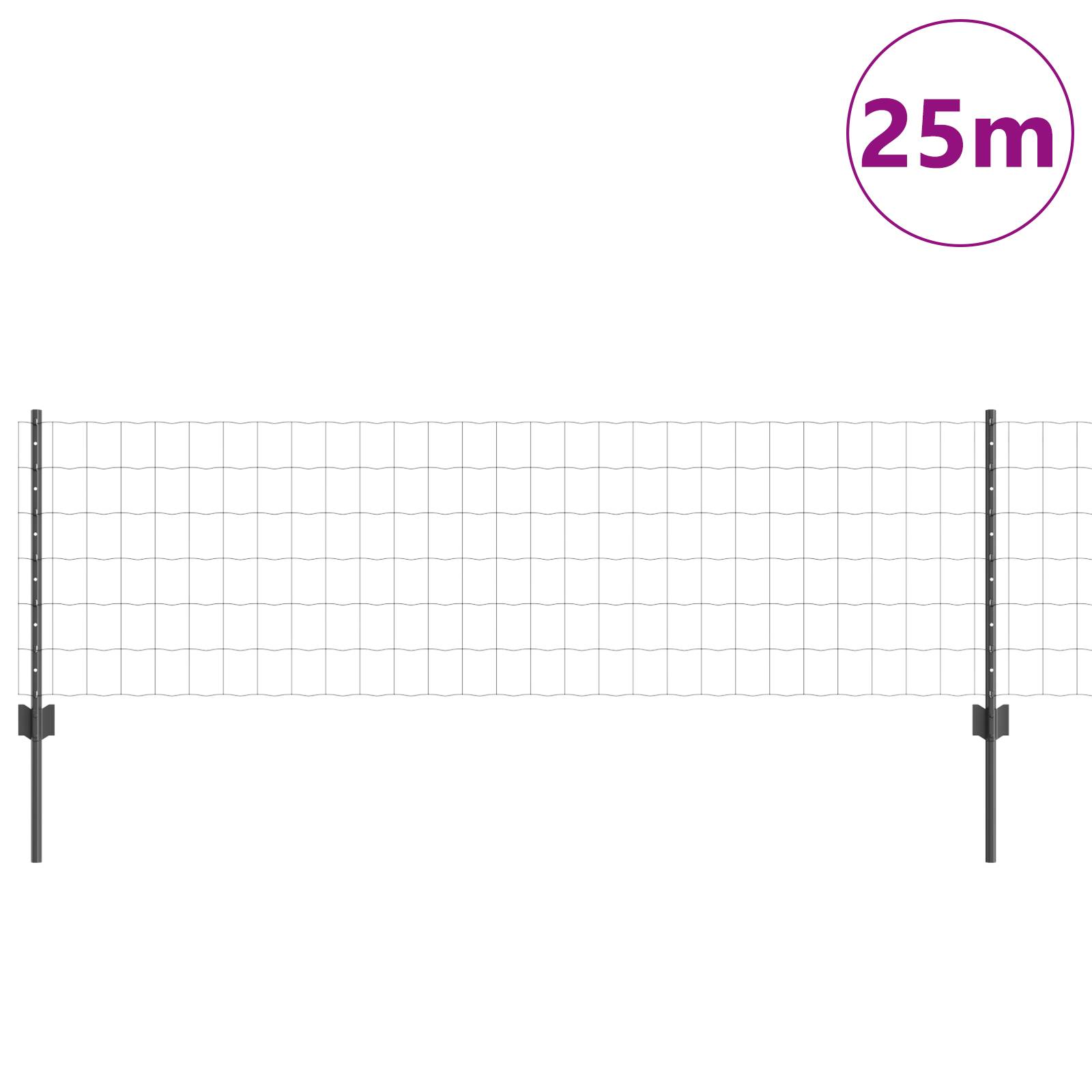 vidaXL Euro Zaun mit 11 U Pfosten Grau 0,6x25 m Stahl