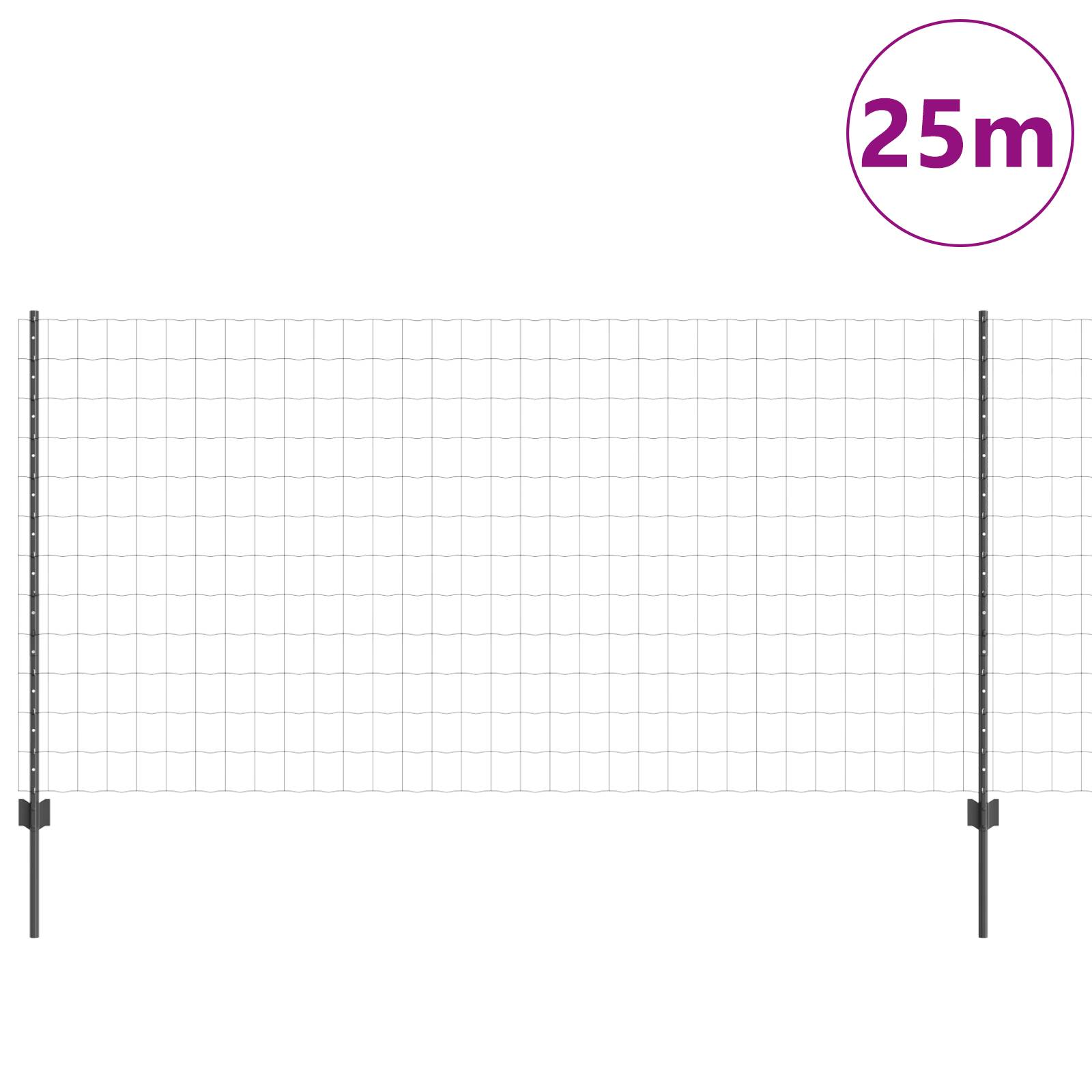 vidaXL Euro Zaun mit 22 U-Posten Grau 1,2x25 m Stahl