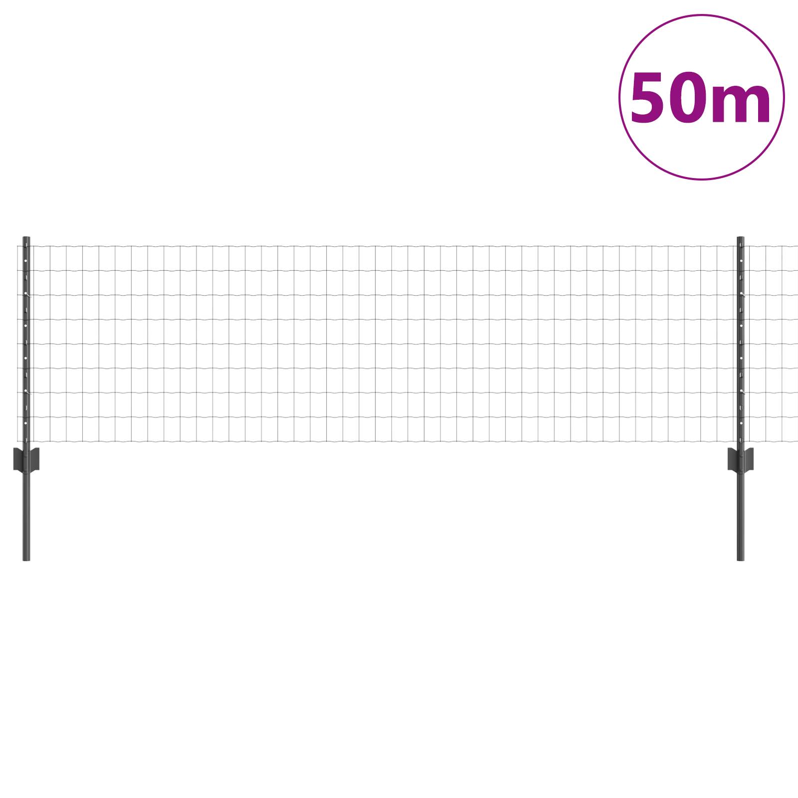 vidaXL Euro Zaun mit 22 U Pfosten Grau 0,6x50 m Stahl