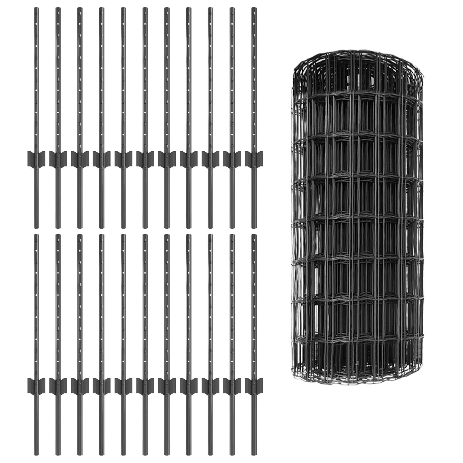 vidaXL Euro Zaun mit 22 U Pfosten Grau 0,6x50 m Stahl