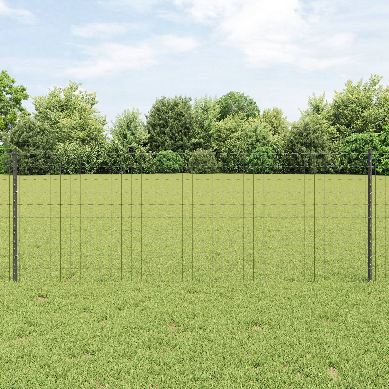 vidaXL Eurozaun mit 11 U-Pfosten Grau 0,8x25 m Stahl
