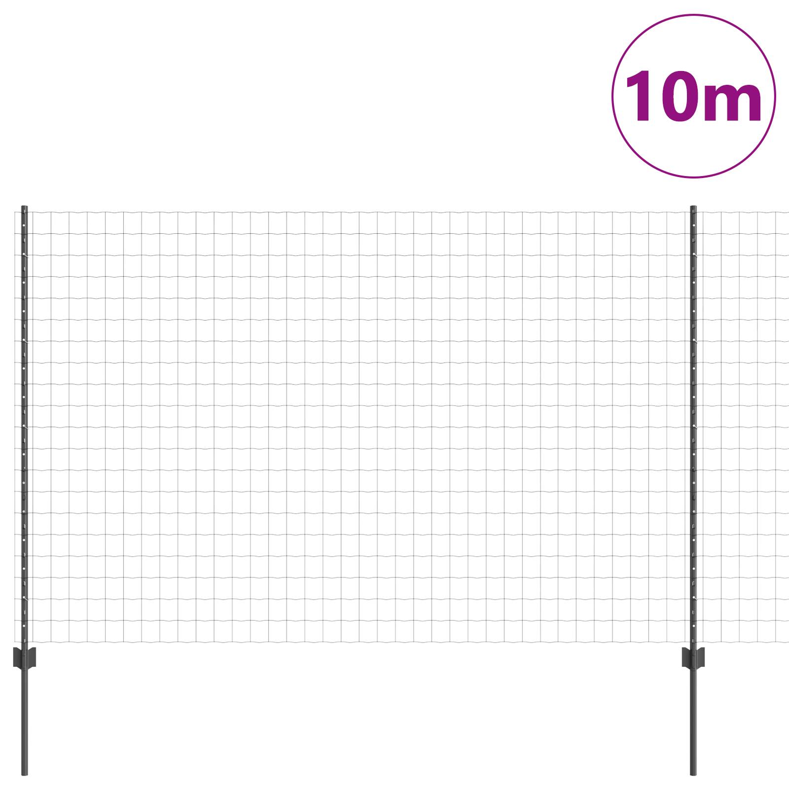 vidaXL Eurozaun mit 10 U-Pfosten Grau 1,5x10 m Stahl