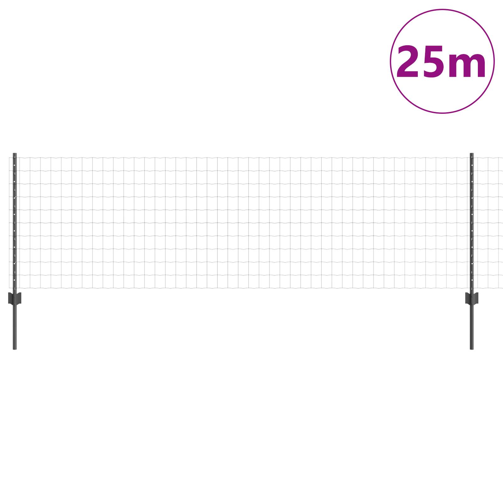 vidaXL Eurozaun mit 11 U-Pfosten Grau 0,8x25 m Stahl